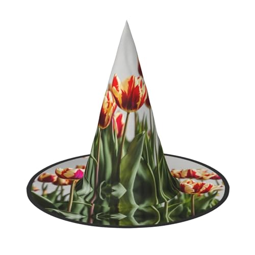 HDSKFNS Bunter Tulpenaufdruck, Halloween-Hexenhut, Zaubererhut für Partys, perfektes Accessoire für Kostüme, Urlaubspartys von HDSKFNS