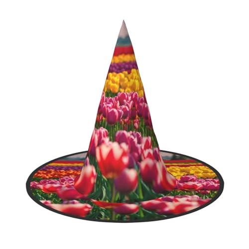 HDSKFNS Bunter Tulpenaufdruck, Halloween-Hexenhut, Zaubererhut für Partys, perfektes Accessoire für Kostüme, Urlaubspartys von HDSKFNS