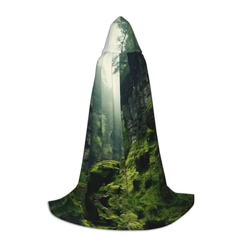 HDSKFNS Cliff Moss Print Halloween Kapuzenumhang Maskerade Cosplay Kostüm Unisex Hexe Robe Umhang mit Kapuze Umhang, Schwarz, Small von HDSKFNS