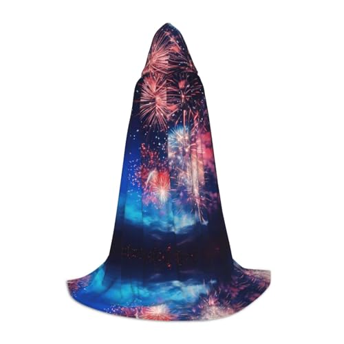 HDSKFNS Feuerwerk-Druck, Halloween-Kapuzenumhang, Maskerade, Cosplay-Kostüm, Unisex, Hexenmantel mit Kapuze, Umhang, Schwarz, Medium von HDSKFNS