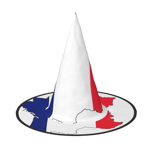 HDSKFNS Französische Flagge Karte Druck Halloween Hexenhut Zauberer Hut für Partys Perfektes Accessoire für Kostüme Urlaub Party von HDSKFNS