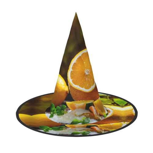 HDSKFNS Halloween-Hexenhut Zaubererhut mit gelbem Zitronenaufdruck, perfektes Accessoire für Kostüme, Urlaubspartys HDSKFNS Halloween-Hexenhut Zaubererhut mit gelbem Zitronenaufdruck, perfektes Accessoire für Kostüme, Urlaubspartys von HDSKFNS