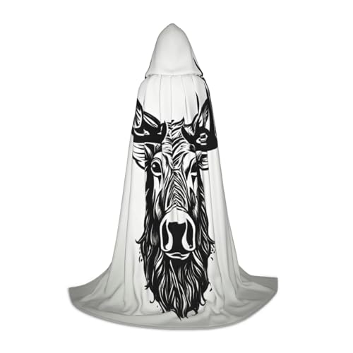 HDSKFNS Halloween-Kapuzenumhang mit Hirsch-Druck, Maskerade, Cosplay-Kostüm, Unisex, Hexenmantel mit Kapuze, Schwarz, Medium von HDSKFNS