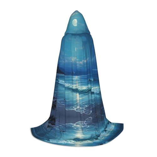 HDSKFNS Halloween-Kapuzenumhang mit Meeresmond-Druck, Maskerade, Cosplay-Kostüm, Unisex, Hexenmantel mit Kapuze, Umhang, Schwarz, Small von HDSKFNS
