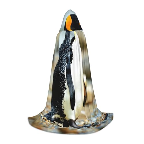 HDSKFNS Halloween-Kapuzenumhang mit Pinguin-Druck, Maskerade, Cosplay-Kostüm, Unisex, Hexenmantel mit Kapuze, Schwarz, Small von HDSKFNS