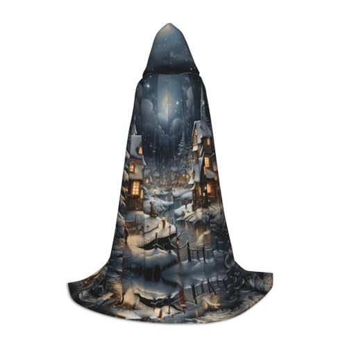 HDSKFNS Halloween-Umhang mit Weihnachtsdruck, Maskerade, Cosplay-Kostüm, Unisex, Hexenmantel mit Kapuze, Umhang, Schwarz, Medium von HDSKFNS