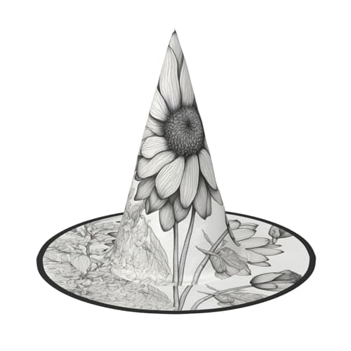 HDSKFNS Handgezeichnete Blume 1 Druck Halloween Hexenhut Zauberer Hut für Partys Perfektes Accessoire für Kostüme Urlaub Party von HDSKFNS