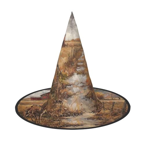 HDSKFNS Hexenhut mit Hirschaufdruck, Halloween-Hexenhut, Zaubererhut für Partys, perfektes Accessoire für Kostüme, Urlaubsparty von HDSKFNS