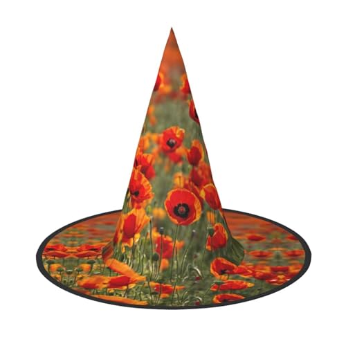 HDSKFNS Hexenhut mit Mohnblumen-Druck, Halloween, Zaubererhut für Partys, perfektes Accessoire für Kostüme, Urlaubsparty von HDSKFNS
