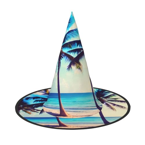 HDSKFNS Hexenhut mit Strandpalmen, 1 Druck, Halloween, Zaubererhut für Partys, perfektes Accessoire für Kostüme, Urlaubsparty von HDSKFNS