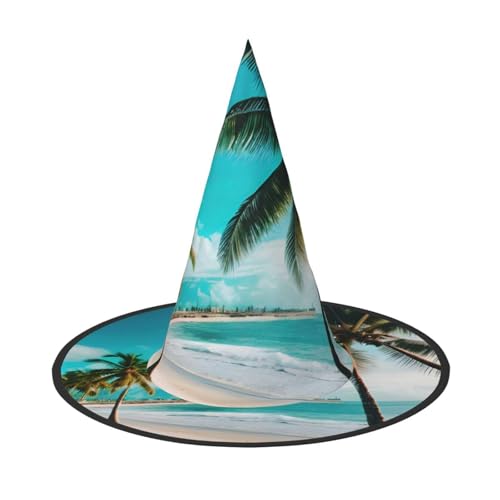 HDSKFNS Hexenhut mit Strandpalmen-Druck, Halloween, Zaubererhut für Partys, perfektes Accessoire für Kostüme, Urlaubsparty HDSKFNS Hexenhut mit Strandpalmen-Druck, Halloween, Zaubererhut für Partys, perfektes Accessoire für Kostüme, Urlaubsparty von HDSKFNS