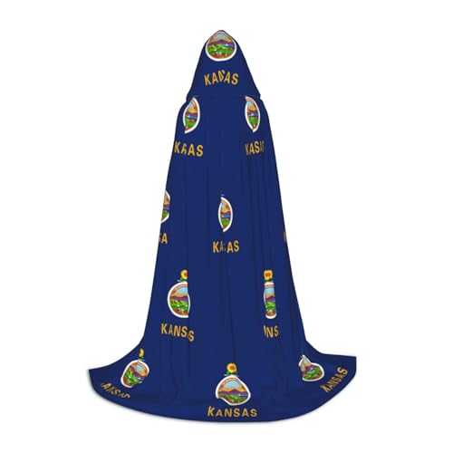 HDSKFNS Kansas Kapuzenumhang mit Staatsflagge, Unisex, Hexenmantel mit Kapuze, Umhang, Schwarz, Large von HDSKFNS