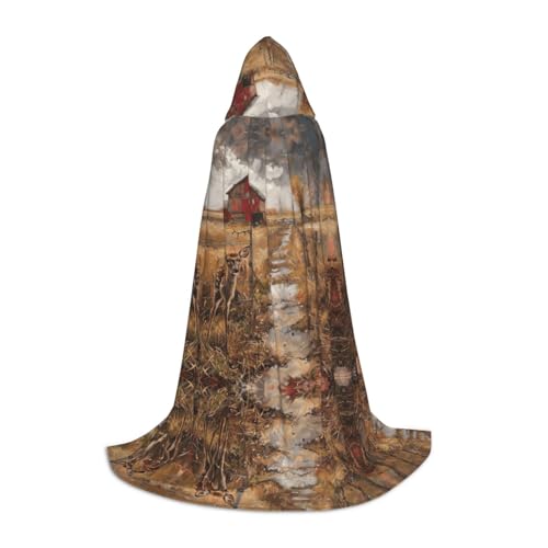 HDSKFNS Kapuzenumhang mit Bauernhof mit Hirsch-Druck, Maskerade, Cosplay-Kostüm, Unisex, Hexenmantel mit Kapuze, Schwarz, Large von HDSKFNS