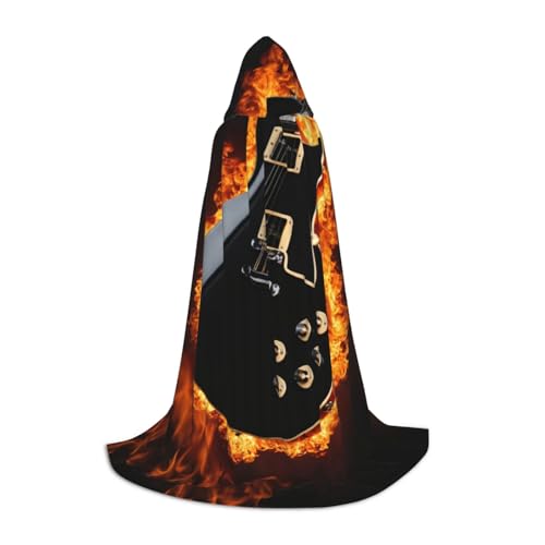 HDSKFNS Kapuzenumhang mit E-Gitarre, Unisex, Hexenmantel mit Kapuze, Umhang, Schwarz, Small von HDSKFNS