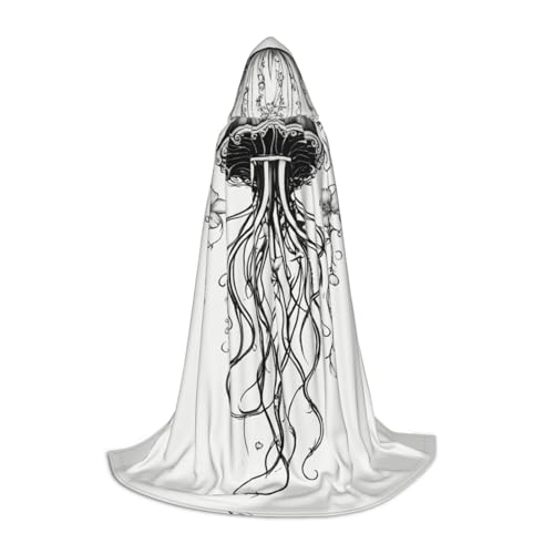 HDSKFNS Kapuzenumhang mit Quallenmuster, Halloween, Maskerade, Cosplay-Kostüm, Unisex, Hexenmantel mit Kapuze, Schwarz, Medium von HDSKFNS