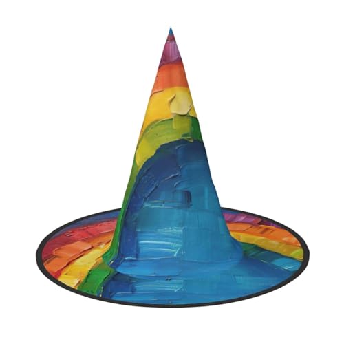 HDSKFNS Kleiner Regenbogen-Druck, Halloween-Hexenhut, Zaubererhut für Partys, perfektes Accessoire für Kostüme, Urlaubsparty von HDSKFNS