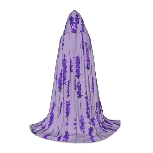 HDSKFNS Lavendel-Stempel-Druck, Halloween-Kapuzenumhang, Maskerade, Cosplay-Kostüm, Unisex, Hexenmantel mit Kapuze, Umhang, Schwarz, Small von HDSKFNS