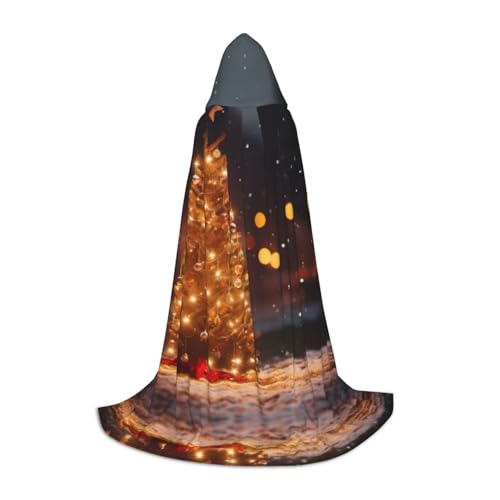 HDSKFNS Leuchtender Weihnachtsbaum-Druck, Halloween-Kapuzenumhang, Maskerade, Cosplay-Kostüm, Unisex, Hexenmantel mit Kapuze, Umhang, Schwarz, Medium von HDSKFNS