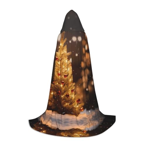 HDSKFNS Leuchtender Weihnachtsbaum-Druck, Halloween-Kapuzenumhang, Maskerade, Cosplay-Kostüm, Unisex, Hexenmantel mit Kapuze, Umhang, Schwarz, Medium von HDSKFNS