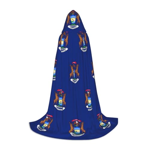 HDSKFNS Michigan State Flag Print Halloween Kapuzenumhang Maskerade Cosplay Kostüm Unisex Hexe Robe Umhang mit Kapuze Umhang, Schwarz, Small von HDSKFNS
