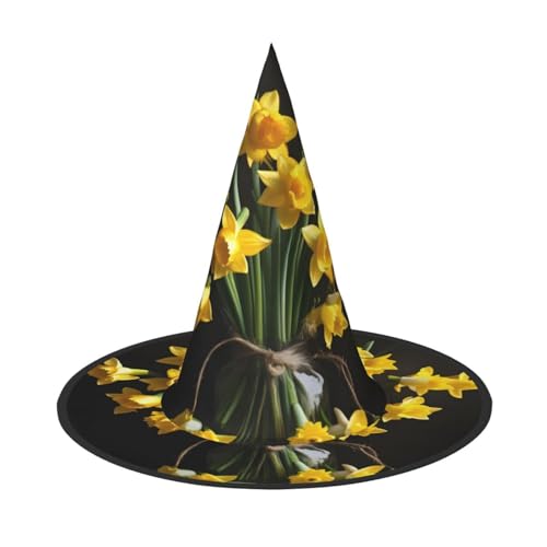 HDSKFNS Narzissenstrauß Druck, Halloween, Hexenhut, Zaubererhut für Partys, perfektes Accessoire für Kostüme, Urlaubsparty von HDSKFNS