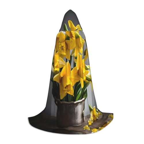 HDSKFNS Narzissenstrauß bedruckt, Halloween-Kapuzenumhang, Maskerade, Cosplay-Kostüm, Unisex, Hexenmantel mit Kapuze, Schwarz, Medium von HDSKFNS
