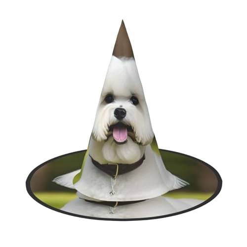 HDSKFNS Niedlicher Bichon-Frisé-Hunde-Druck, Halloween-Hexenhut, Zaubererhut für Partys, perfektes Accessoire für Kostüme, Urlaubsparty von HDSKFNS