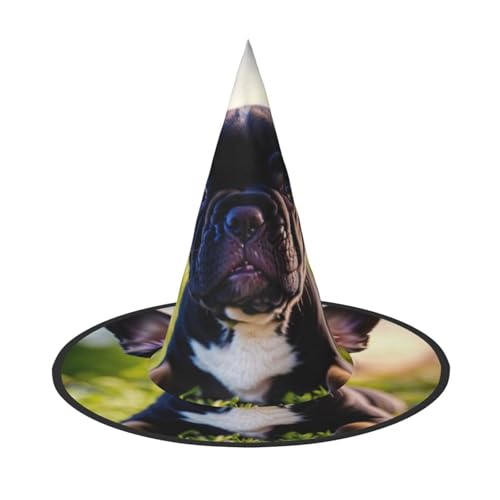 HDSKFNS Niedlicher schwarzer Mops-Hunde-Druck, Halloween-Hexenhut, Zaubererhut für Partys, perfektes Accessoire für Kostüme, Urlaubsparty von HDSKFNS