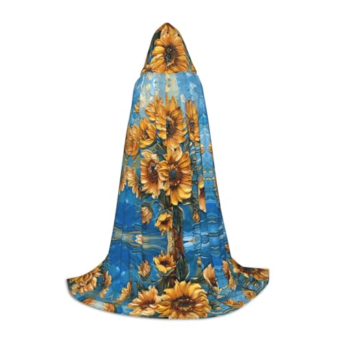 HDSKFNS Ölgemälde, Sonnenblumen-Druck, Halloween-Kapuzenumhang, Maskerade, Cosplay-Kostüm, Unisex, Hexenmantel mit Kapuze, Umhang, Schwarz, Small von HDSKFNS