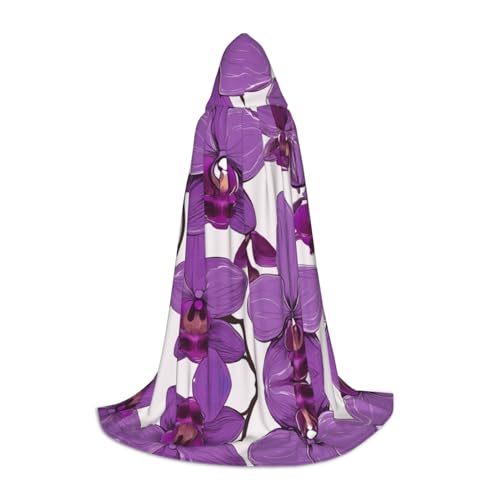 HDSKFNS Purple Orchid Design01 Kapuzenumhang mit Kapuze, Maskerade, Cosplay-Kostüm, Unisex, Hexenmantel mit Kapuze, Umhang, Schwarz, Medium von HDSKFNS