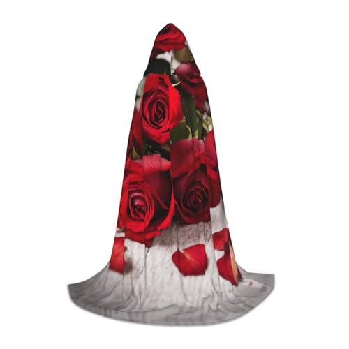 HDSKFNS Roter Rosen-Blumendruck, Halloween-Kapuzenumhang, Maskerade, Cosplay-Kostüm, Unisex, Hexenmantel mit Kapuze, Schwarz, Small HDSKFNS Roter Rosen-Blumendruck, Halloween-Kapuzenumhang, Maskerade, Cosplay-Kostüm, Unisex, Hexenmantel mit Kapuze, Schwarz, Small von HDSKFNS