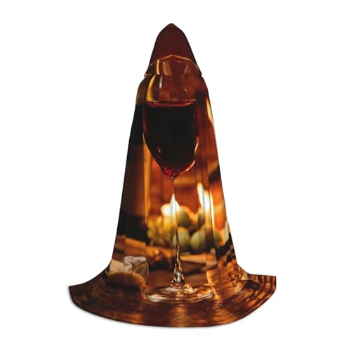 HDSKFNS Rotwein-Druck, Halloween-Kapuzenumhang, Maskerade, Cosplay-Kostüm, Unisex, Hexenmantel mit Kapuze, Umhang, Schwarz, Large von HDSKFNS