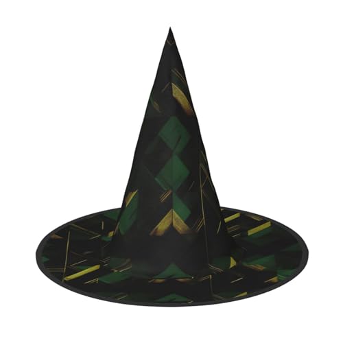 HDSKFNS Schwarz-grün-goldener geometrischer Druck, Halloween-Hexenhut, Zaubererhut für Partys, perfektes Accessoire für Kostüme, Urlaubspartys von HDSKFNS