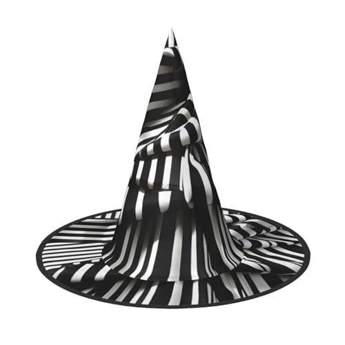 HDSKFNS Schwarz-weißer gestreifter Halloween-Hexenhut, Zaubererhut für Partys, perfektes Accessoire für Kostüme, Urlaubspartys von HDSKFNS