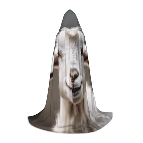 HDSKFNS Süßer Goat02-Aufdruck, Halloween-Kapuzenumhang, Maskerade, Cosplay-Kostüm, Unisex, Hexenmantel mit Kapuze, Umhang, Schwarz, Medium von HDSKFNS