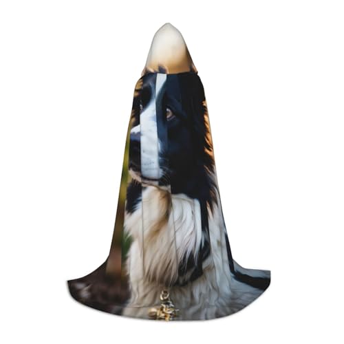 HDSKFNS Süßer Hunde-Aufdruck, Halloween-Kapuzenumhang, Maskerade, Cosplay-Kostüm, Unisex, Hexen-Bademantel mit Kapuze, Schwarz, Medium von HDSKFNS