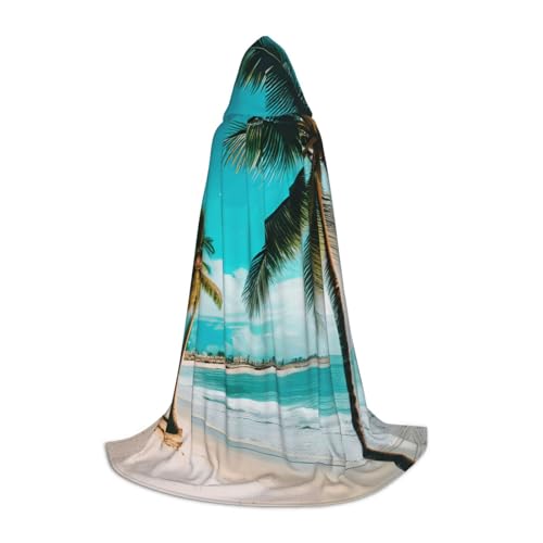HDSKFNS Umhang mit Strandpalmen bedruckt, Halloween, Kapuzenumhang, Maskerade, Cosplay-Kostüm, Unisex, Hexenmantel mit Kapuze, Umhang, Schwarz, Large von HDSKFNS