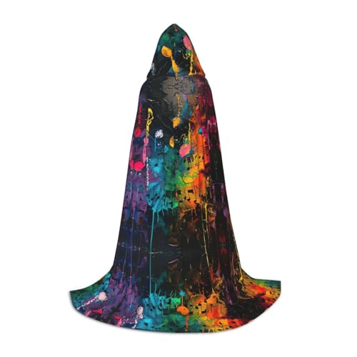 HDSKFNS Umhang mit buntem Musiknoten-Druck, Halloween, Kapuzenumhang, Maskerade, Cosplay-Kostüm, Unisex, Hexenmantel mit Kapuze, Umhang, Schwarz, Large von HDSKFNS