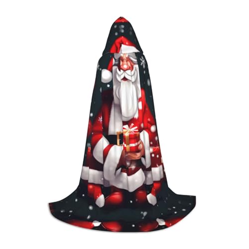 HDSKFNS Weihnachtsmann-Druck, Halloween-Kapuzenumhang, Maskerade, Cosplay-Kostüm, Unisex, Hexenmantel mit Kapuze, Schwarz, Medium von HDSKFNS