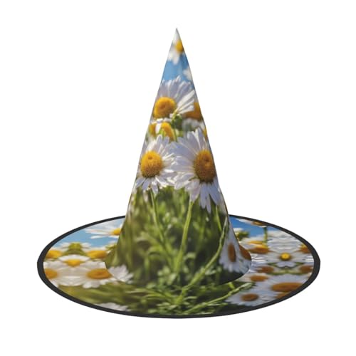 HDSKFNS Wilde weiße Gänseblümchen-Blumen-Druck, Halloween-Hexenhut, Zaubererhut für Partys, perfektes Accessoire für Kostüme, Urlaubsparty von HDSKFNS