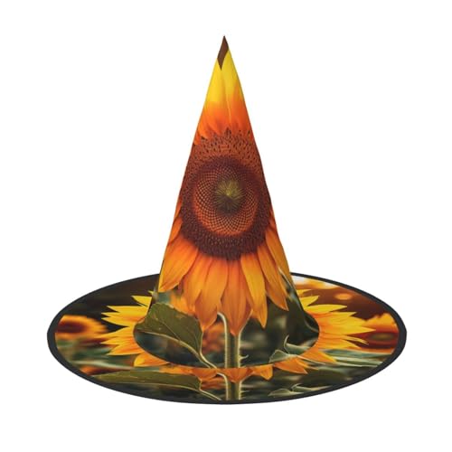 HDSKFNS Wunderschöner Sonnenblumen-Hexenhut mit 1 Druck, Halloween-Hexenhut, Zaubererhut für Partys, perfektes Accessoire für Kostüme, Urlaubsparty von HDSKFNS