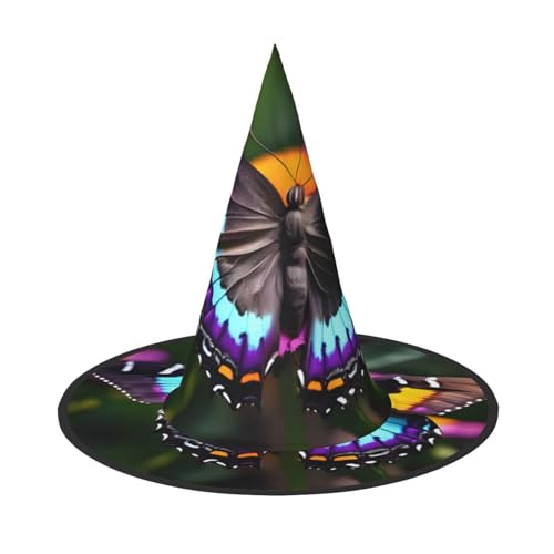 HDSKFNS Wunderschöner bunter Schmetterlings-Druck, Halloween-Hexenhut, Zaubererhut für Partys, perfektes Accessoire für Kostüme, Urlaubspartys von HDSKFNS