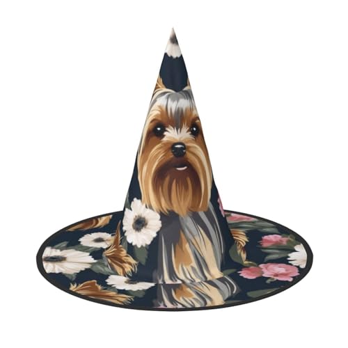 HDSKFNS Yorkie Hund Floral 02 Print Halloween Hexenhut Zauberer Hut für Partys Perfektes Accessoire für Kostüme Urlaub Party von HDSKFNS