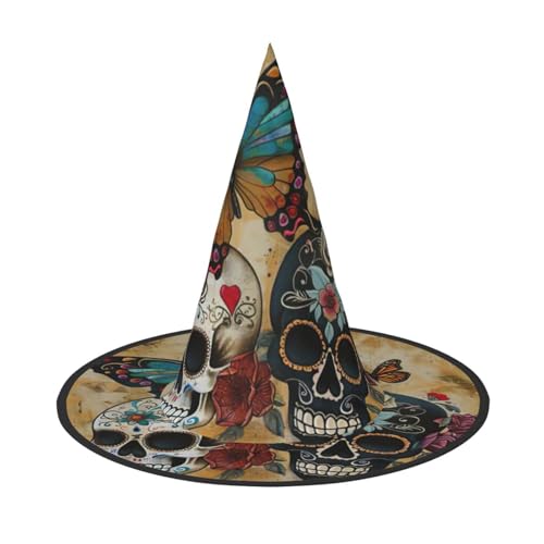 HDSKFNS Zuckerschädel Schmetterling Druck Halloween Hexenhut Zauberer Hut für Partys Perfektes Accessoire für Kostüme Urlaub Party HDSKFNS Zuckerschädel Schmetterling Druck Halloween Hexenhut Zauberer Hut für Partys Perfektes Accessoire für Kostüme Urlaub Party von HDSKFNS