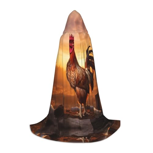 Hahn auf Holz im Bauernland-Druck, Halloween-Kapuzenumhang, Maskerade, Cosplay-Kostüm, Unisex, Hexenmantel mit Kapuze, Umhang, Schwarz, Large von HDSKFNS