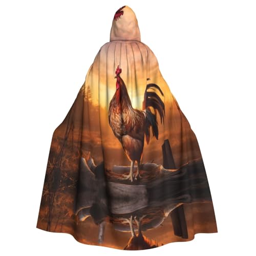 Hahn auf Holz im Bauernland-Druck, Halloween-Kapuzenumhang für Damen und Herren, Hexenumhang, Robe, Karneval, Cosplay, Kostümpartys, Schwarz von HDSKFNS