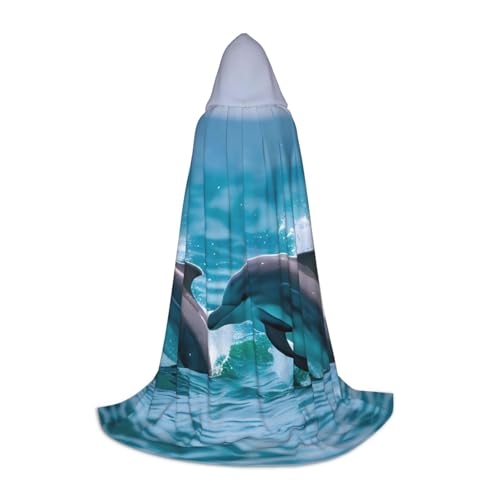 Halloween-Kapuzenumhang mit Delfinen im Meer, Maskerade, Cosplay-Kostüm, Unisex, Hexenmantel mit Kapuze, Schwarz, Small von HDSKFNS