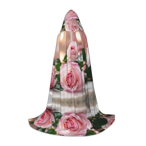 Halloween-Kapuzenumhang mit rosa Rosenmuster, Maskerade, Cosplay-Kostüm, Unisex, Hexenmantel mit Kapuze, Schwarz, Large von HDSKFNS