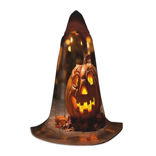 Halloween Kürbis 2 Druck Halloween Kapuzenumhang Maskerade Cosplay Kostüm Unisex Hexe Robe Umhang mit Kapuze Umhang, Schwarz, Medium von HDSKFNS