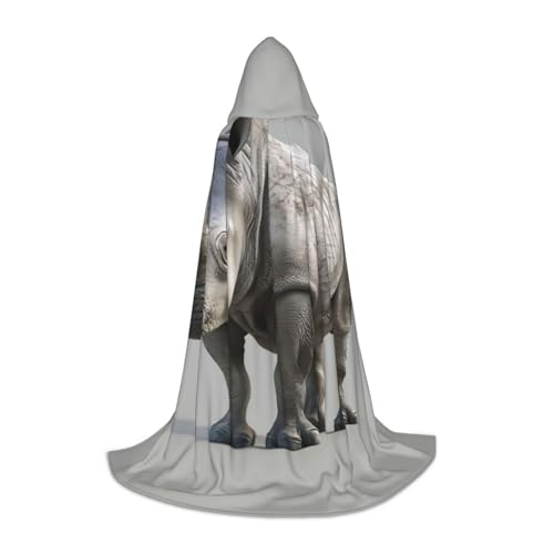 Halloween-Umhang mit Tier-Nashorn-Druck, Maskerade, Cosplay-Kostüm, Unisex, Hexen-Robe, Umhang mit Kapuze, Schwarz, Large von HDSKFNS